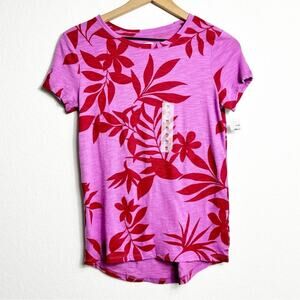 OLD NAVYGIRLS PURPLE RED XL SIZE 14 SHORT SLEEVE FLORAL LEAF PRINT T-SHIRT NEW